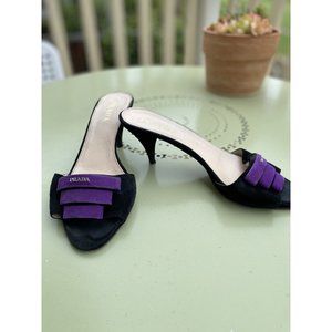 Prada Womens Heels Black Purple Suede Leather Kitten Heels Italy 37.5